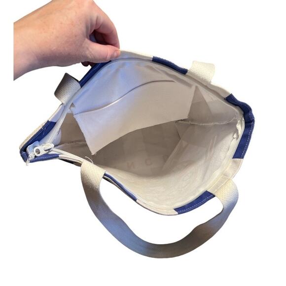 Vintage Poco Loco Club Cancun Mexico Canvas Zippered Tote Bag Blue White Parrot - Picture 10 of 13